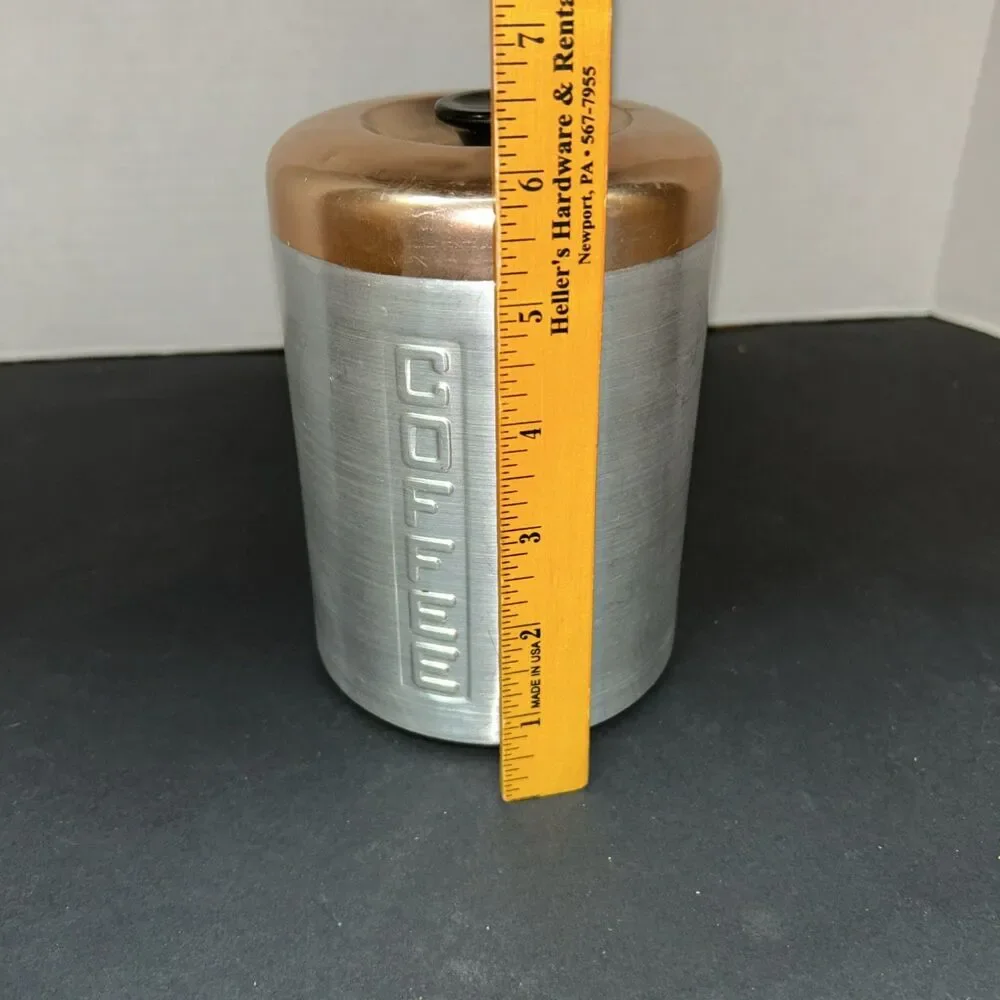 Vtg 60s Aluminum Coffee Canister Copper Lid Bakelite Knob Italy Made